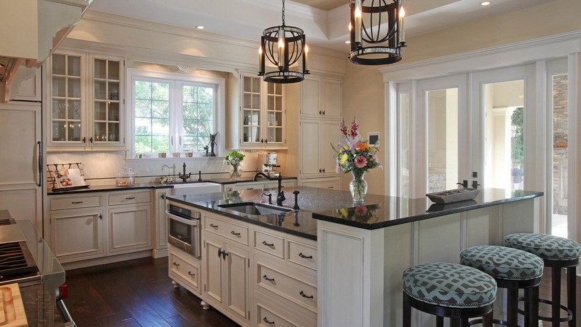 kitchen with uba tuba granite countertops