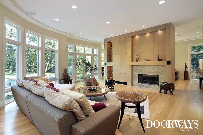 living room with laminate wood flooring