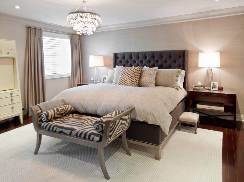 master bedroom with crystal chandelier