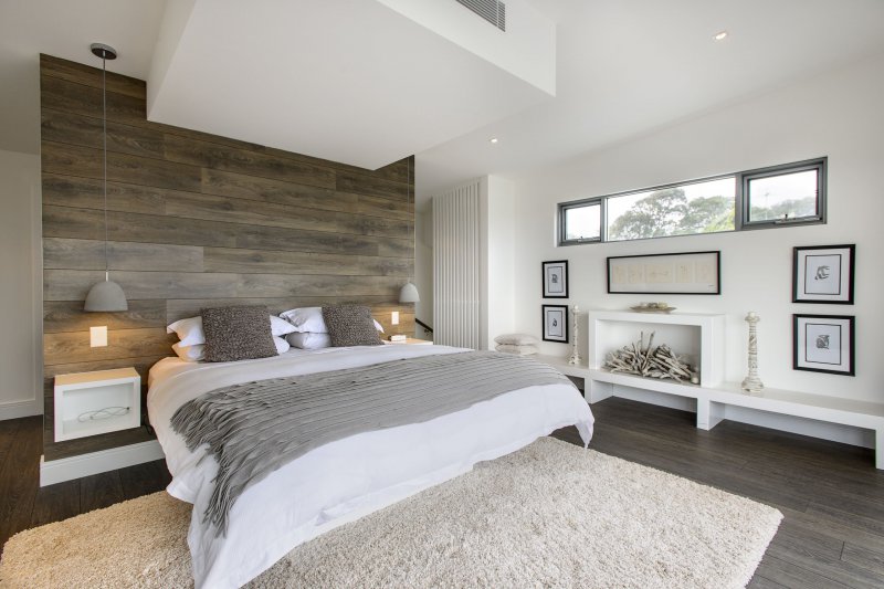 master bedroom with feature wall