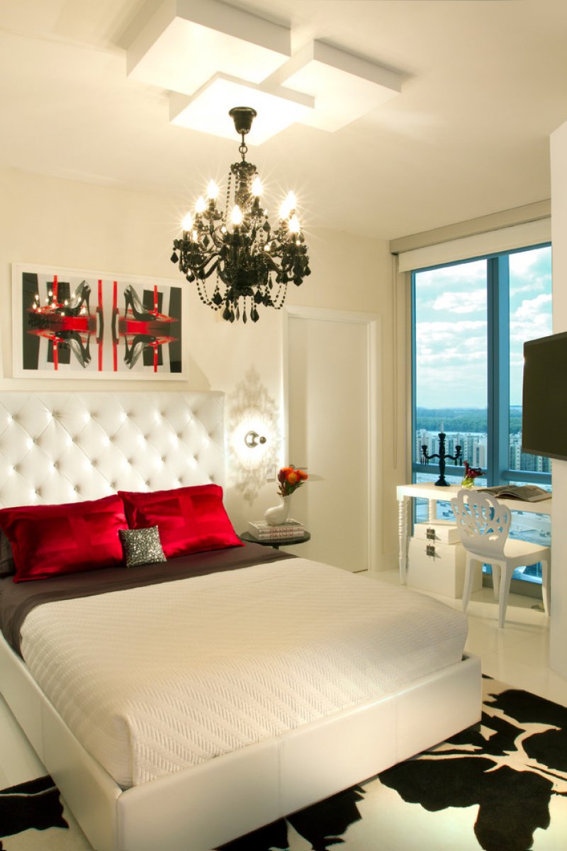 modern bedroom with ceiling medallion