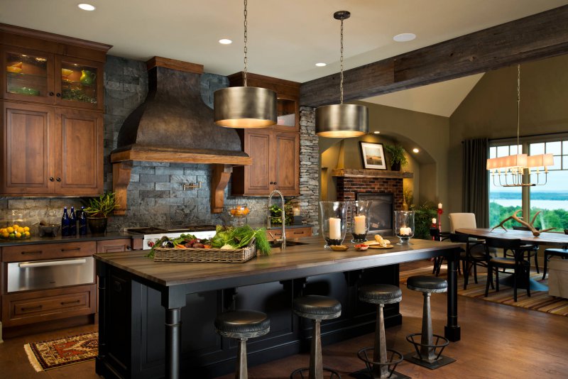 rustic kitchen stone backsplash