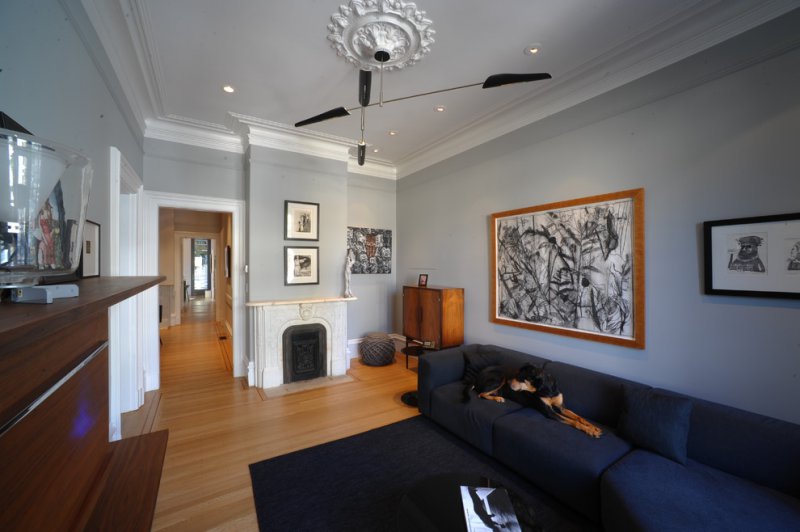 san fran living room with ceiling medallion