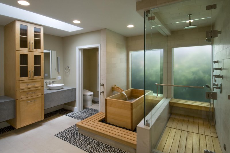 square wood soaking tub