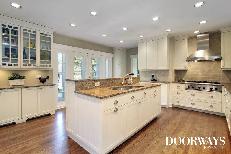 white kitchen hardwood flooring